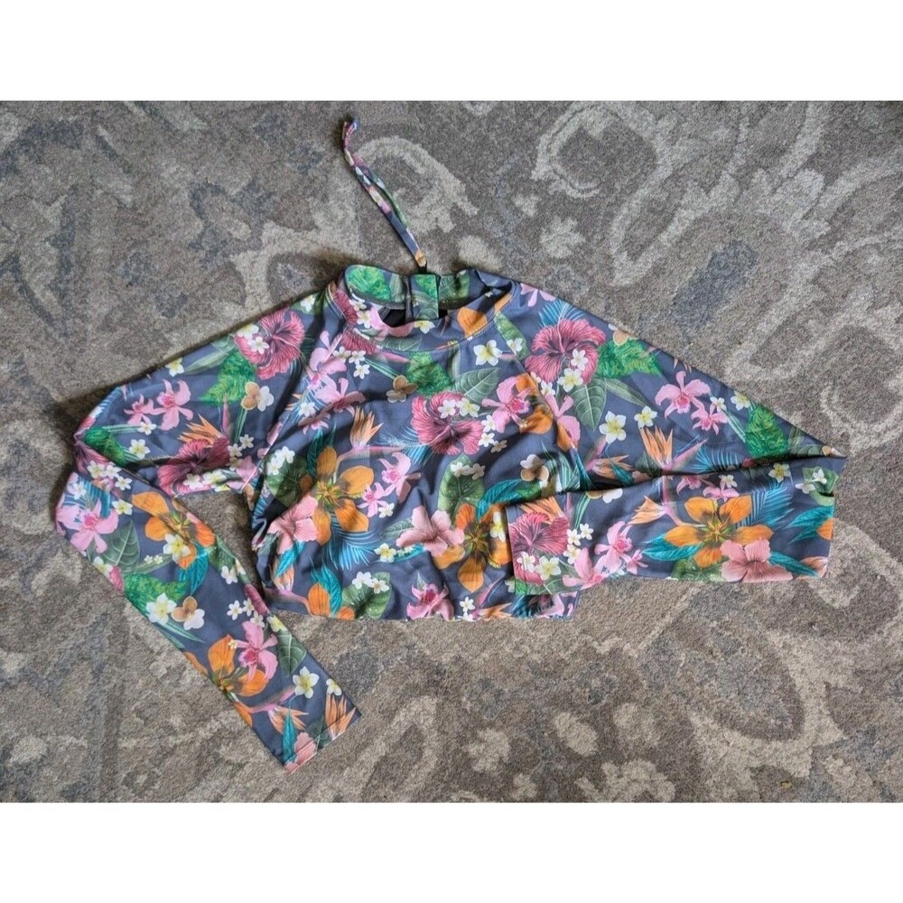 Salt Life Rash Guard Crop Top M Floral Surf Swim UPF Long Sleeve Beach Padded